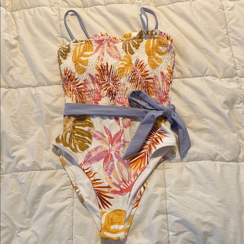 Purple and Orange One Piece Swimwear with Bow Accent